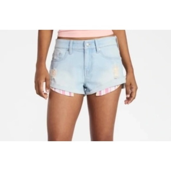 No Boundaries Pants - No Boundaries Womens Light Wash Distressed Denim Shorts Striped Pocket Size 00
